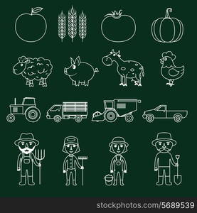 Farm agriculture farmer avatar outline business icons set isolated vector illustration