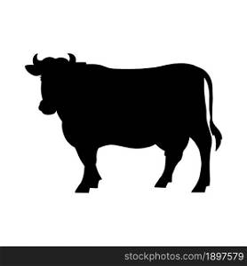 Farm animal cow. Black silhouette. Design element. Vector illustration isolated on white background. Template for books, stickers, posters, cards, clothes.