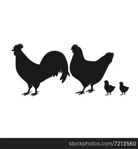 Farm animal silhouette in black on a white background ,chicken Silhouettes isolated on white vector