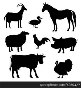 Farm animals agriculture barnyard black silhouettes set isolated vector illustration. Farm Animals Silhouettes