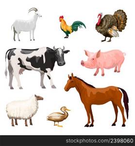 Farm animals decorative icons set with cow goose pig horse isolated vector illustration. Farm Animals Set