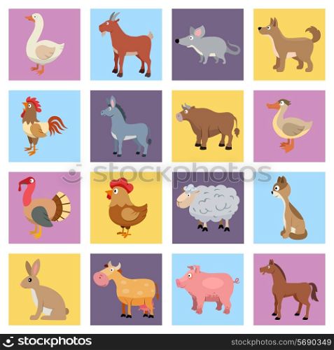 Farm animals livestock and pets icons set isolated vector illustration