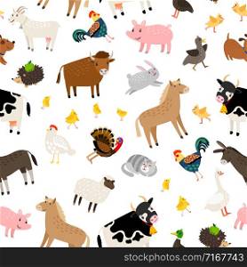 Farm animals pattern on white background, vector illustration. Farm animals pattern