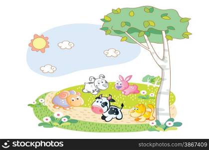 farm animals playing in the garden
