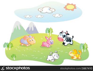 farm animals playing in the garden