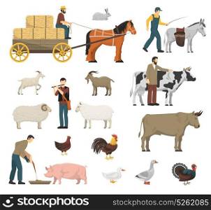 Farm Animals Set. Farm animals set with cow horse and hen flat isolated vector illustration