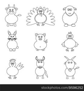 Farm animals simple outline icons set eps10 vector image
