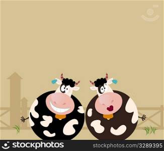 Farm animals: two happy cows