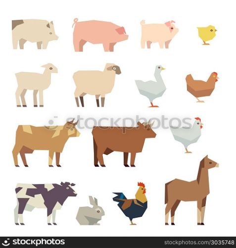 Farm animals vector flat icons. Farm animals vector flat icons. Set of animals cow and sheep, chicken and pig on white vector illustration