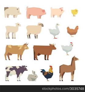 Farm animals vector flat icons. Farm animals vector flat icons. Set of animals cow and sheep, chicken and pig on white vector illustration