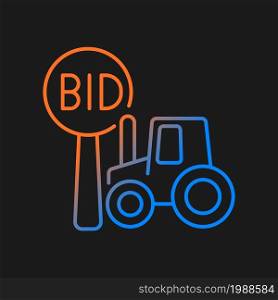 Farm auction gradient vector icon for dark theme. Selling equipment for farming. Bargaining for farm tools and property. Thin line color symbol. Modern style pictogram. Vector isolated outline drawing. Farm auction gradient vector icon for dark theme