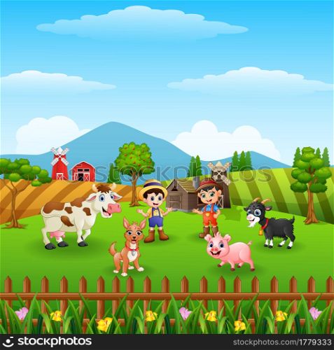 Farm background on hill with the other animals