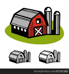 Farm barn and silo cartoon illustration design vector