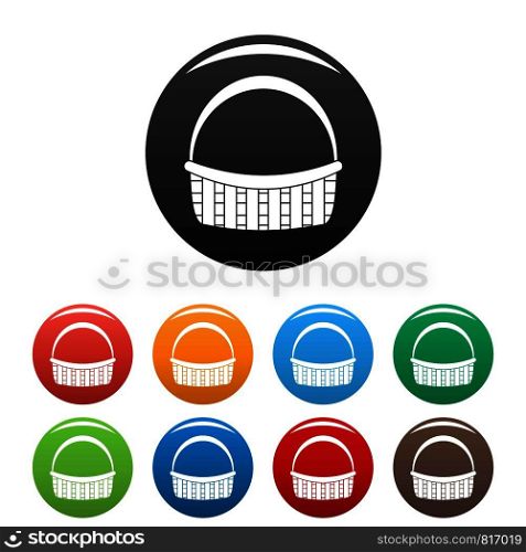 Farm basket icons set 9 color vector isolated on white for any design. Farm basket icons set color