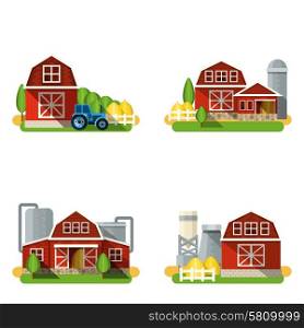Farm buildings and country houses flat icons set isolated vector illustration. Farm Flat Set