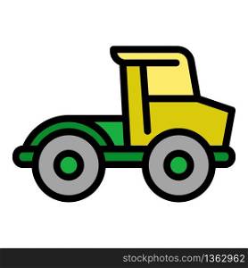 Farm bulldozer icon. Outline farm bulldozer vector icon for web design isolated on white background. Farm bulldozer icon, outline style