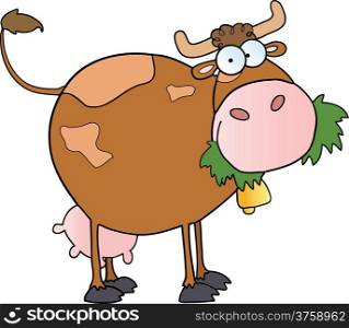 Farm Dairy Cow Cartoon Character Chewing On A Grass