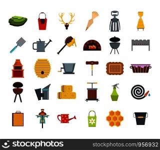 Farm elements icon set. Flat set of farm elements vector icons for web design isolated on white background. Farm elements icon set, flat style