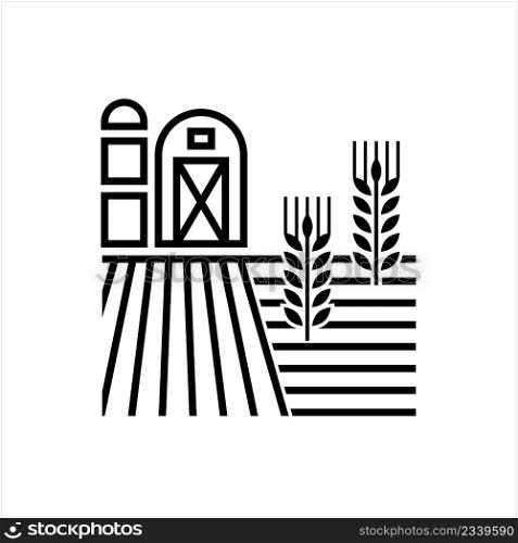 Farm Field Icon, Barn, Farmland Agriculture Icon Vector Art Illustration