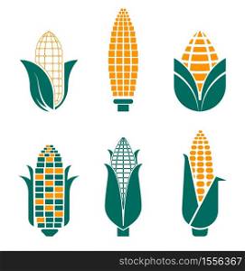 Farm food and field plant corn vegetables isolated icons vector crop or harvest grain or cereal organic green product farming and agriculture, growing and cultivation natural nutrition emblem or logo. Corn vegetables isolated icons farm food and field plant