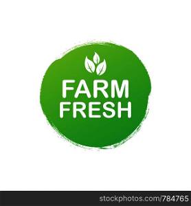 Farm fresh hand drawn logos. Green, brown and black colors. Vector stock illustration.