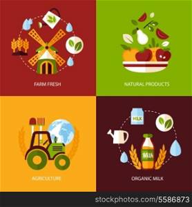 Farm fresh natural products organic agriculture food icons set isolated vector illustration.