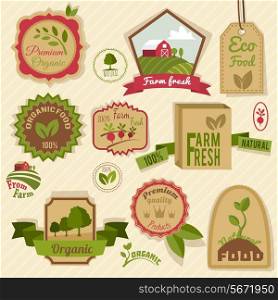 Farm fresh natural products organic agriculture food vintage labels set isolated vector illustration