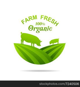 Farm fresh of vector emblems and stickers . Farming and agriculture, organic food, locally grown design elements for product packaging