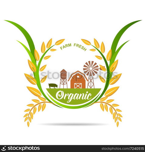 Farm fresh of vector emblems and stickers . Farming and agriculture, organic food, locally grown design elements for product packaging