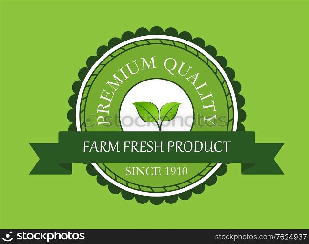 Farm fresh product label on green background for bio food design