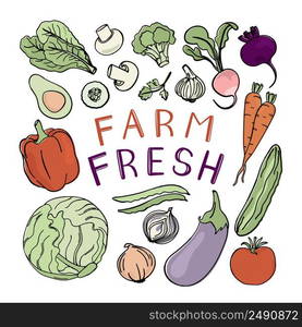 FARM FRESH Vegetable Healthy Menu Vector Illustration Set