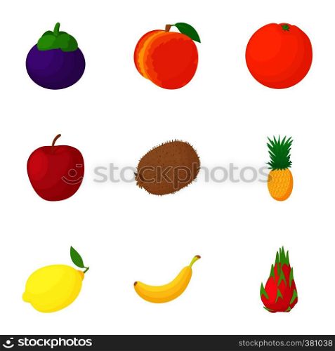 Farm fruit icons set. Cartoon illustration of 9 farm fruit vector icons for web. Farm fruit icons set, cartoon style