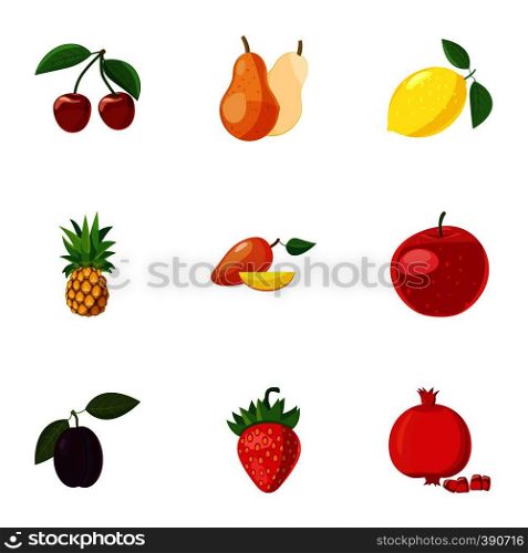 Farm fruits icons set. Cartoon illustration of 9 farm fruits vector icons for web. Farm fruits icons set, cartoon style