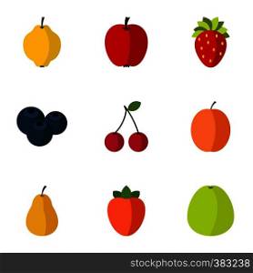 Farm fruits icons set. Flat illustration of 9 farm fruits vector icons for web. Farm fruits icons set, flat style