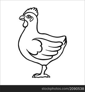 Farm hen. Outline contour. Design element. Vector illustration isolated on white background. Template for books, stickers, posters, cards, clothes. v
