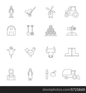 Farm icon outline with farmer tools field crop elements isolated vector illustration