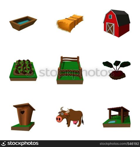 Farm icons set. Cartoon illustration of 9 farm vector icons for web. Farm icons set, cartoon style