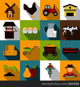 Farm icons set. Flat illustration of 16 farm vector icons for web. Farm icons set, flat style