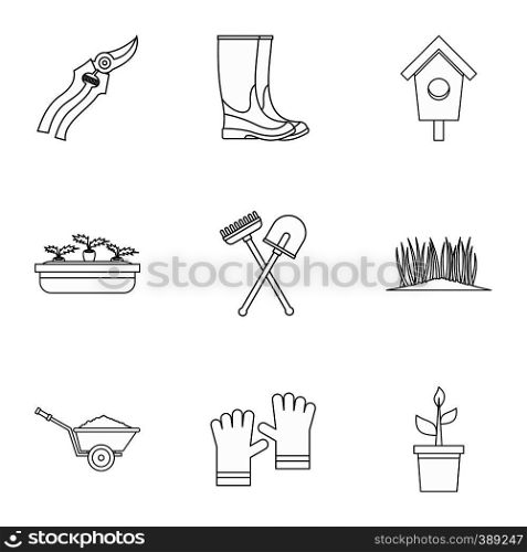 Farm icons set. Outline illustration of 9 farm vector icons for web. Farm icons set, outline style