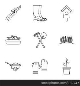 Farm icons set. Outline illustration of 9 farm vector icons for web. Farm icons set, outline style