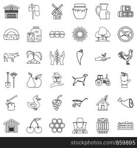 Farm icons set. Outline style of 36 farm vector icons for web isolated on white background. Farm icons set, outline style