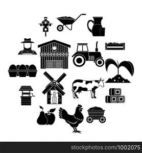 Farm icons set. Simple illustration of 16 farm vector icons for web. Farm icons set, simple style