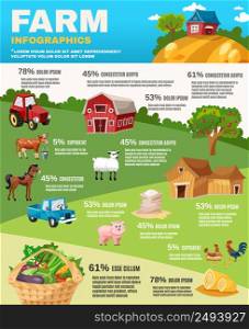 Farm infographics set with retro field and garden cartoon elements vector illustration. Farm Infographics Set