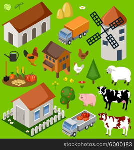 Farm isometric set. Isolated. Map Elements. Vector illustration