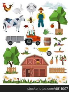 Farm, low poly set of vector icons