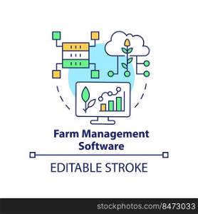 Farm management software concept icon. Increasing farming productivity abstract idea thin line illustration. Isolated outline drawing. Editable stroke. Arial, Myriad Pro-Bold fonts used . Farm management software concept icon