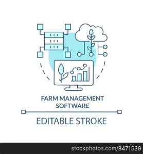 Farm management software turquoise concept icon. Increasing farming productivity abstract idea thin line illustration. Isolated outline drawing. Editable stroke. Arial, Myriad Pro-Bold fonts used
. Farm management software turquoise concept icon