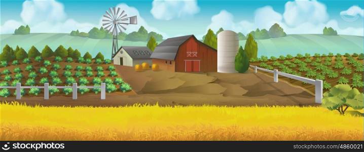 Farm. Panorama landscape, Vector background