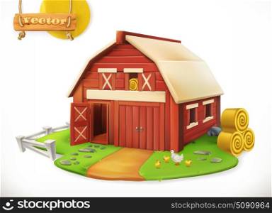 Farm. Red garden shed, 3d vector icon