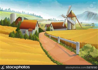 Farm rural landscape vector background